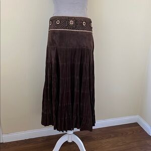 Lulumari Brown Embellished Midi Skirt